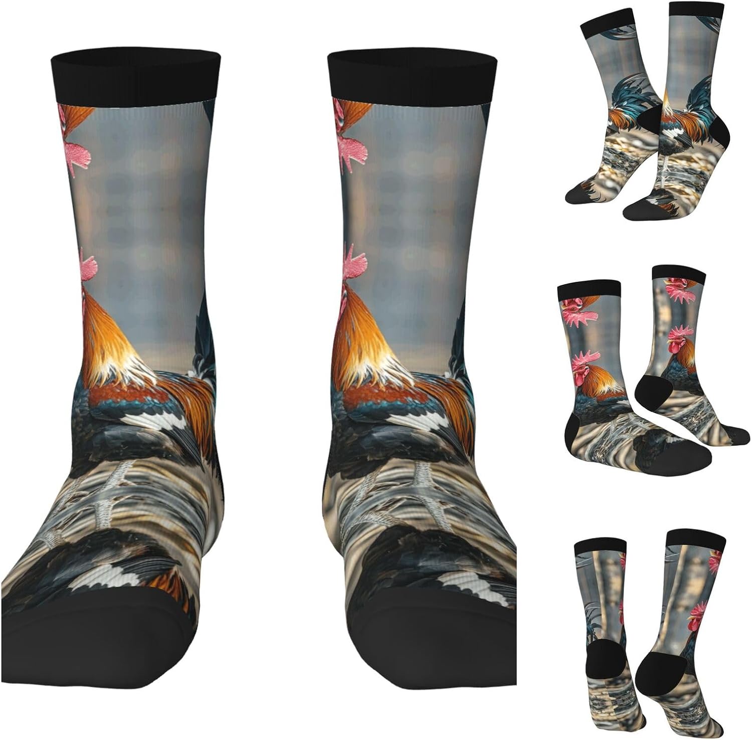 Calf Socks Casual Above Ankle Sock Old Rooster IllustrationCrew Socks for Men Women Moisture Wicking Cushion Sports