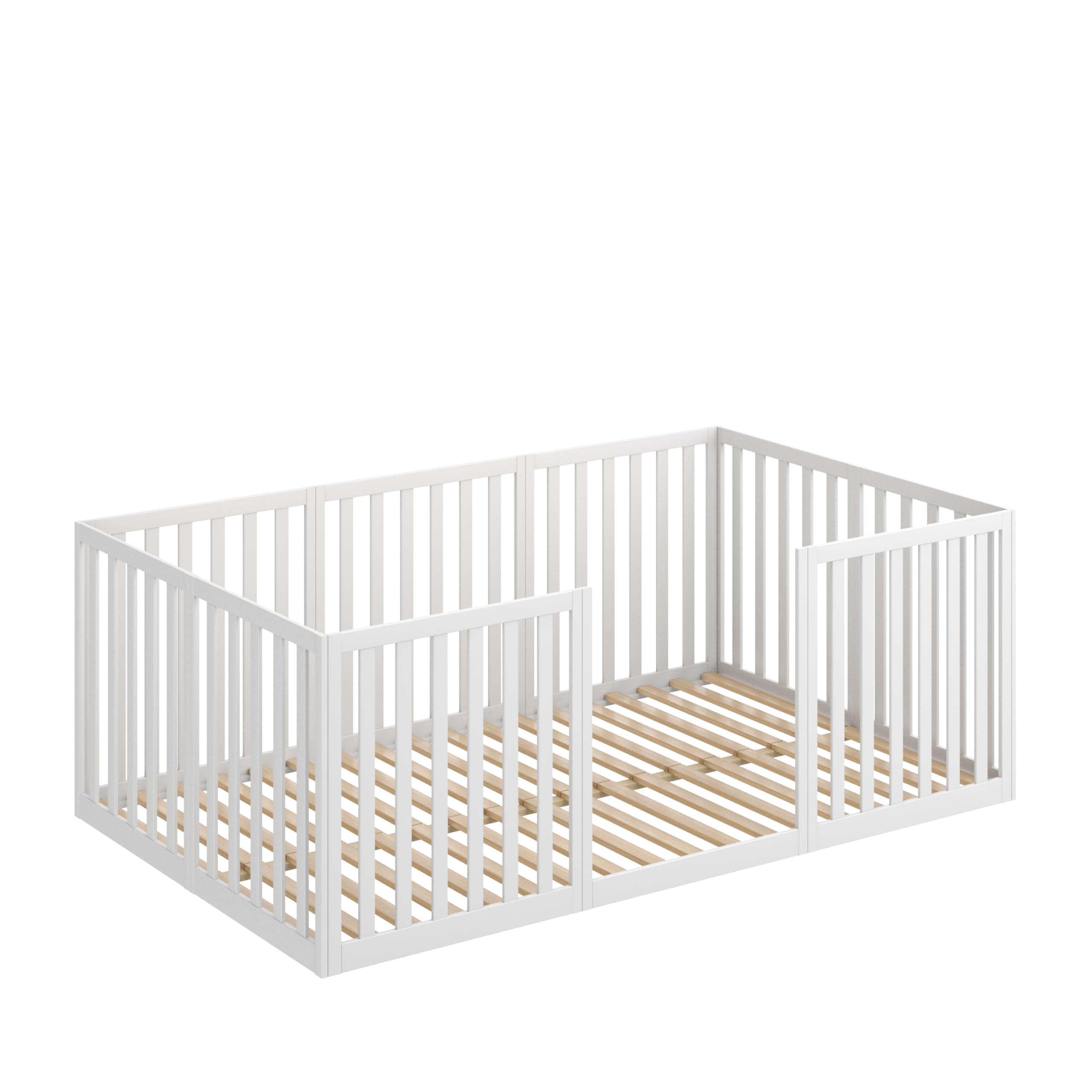 CADANI Teso Kinderbett 120x200 cm – Bodenbett & Laufgitter, geprüft nach EN 12227, Montessori Bett mit Tür & Rausfallschutz, 6 Varianten, Massivholz Kiefer, inkl. Lattenrost