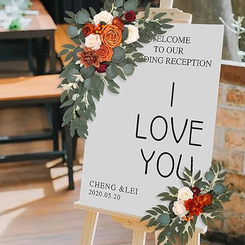 Miniatura 3 de Emivery Juego de 2 flores de arco de boda, diseño rústico floral de bienvenida, flores artificiales, arreglos florales para boda, recepción,