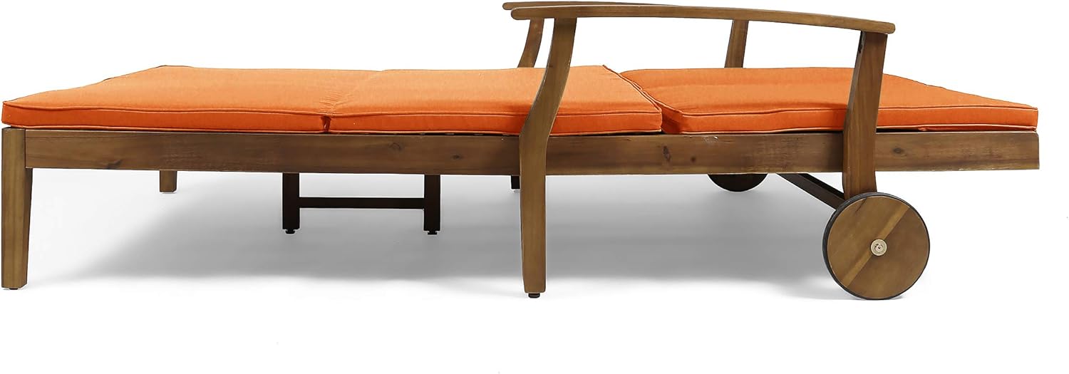 Teak Double Chaise Lounge with Orange Cushions