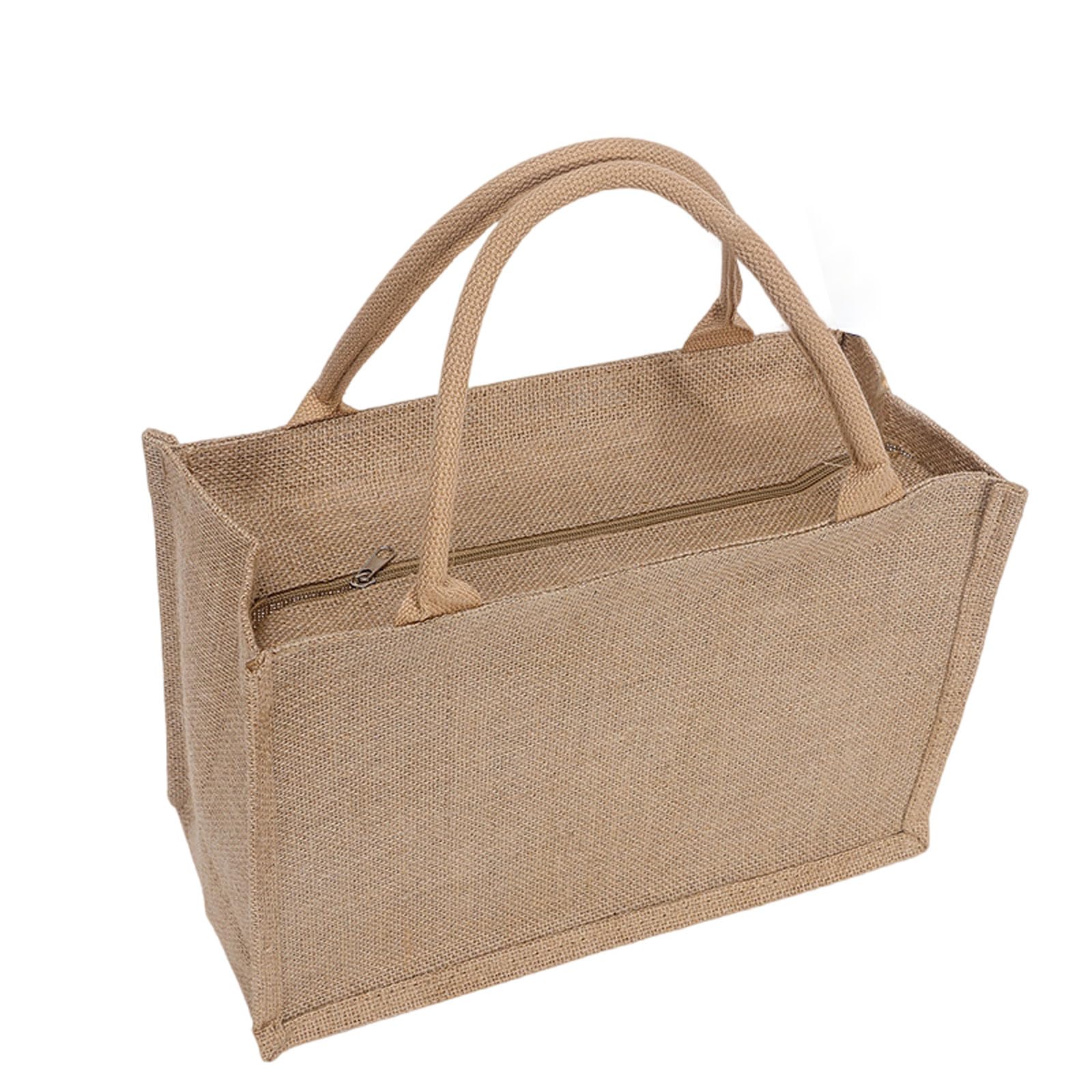 Enigmaire Jute Tote Bag, Personalised Beach Bag, Strong Jute Shopping Bag, Burlap Grocery Bag, With Zip, Water Resistant, For Daily Shopping, Travel, Picnic