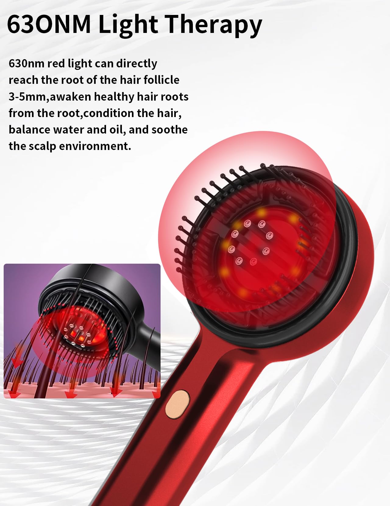 Kopfmassagegerät, 2 in 1 Kopfhaut Massagebürste Elektrisch mit Haaröl-Applikator, Rotlicht Kopfmassage Bürste Elektrisch, 3 Modi zur Massage und Kopfhautpflege (Rot)