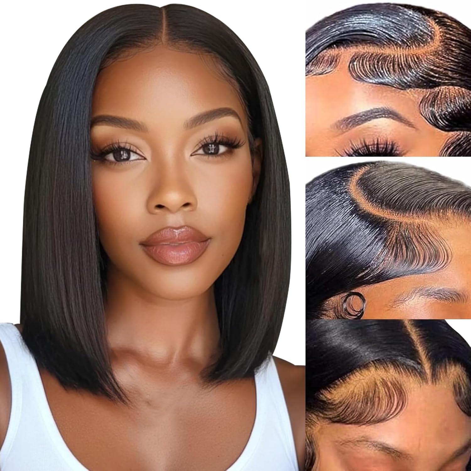 10 Inch Human Hair Bob Wig Glueless Pre Cut Plucked Lace Short Wig 10 inch Body Wave Bob Wig Human Hair Wavy human Hair with  main image 3