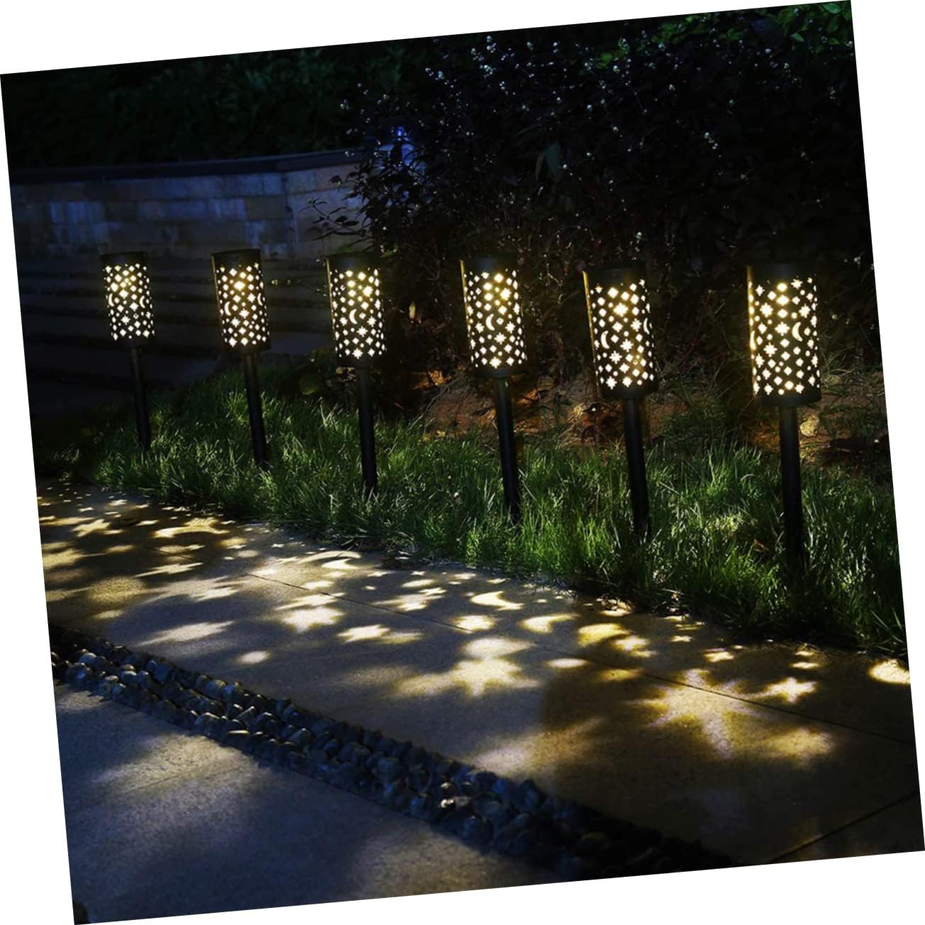 TEHAUX 4Pcs Solar Powered Iron Stake Lights for Garden Decorative Projection Lamps for Lawn Outdoor Landscape Lighting for Walkway Patio and Backyard Decor