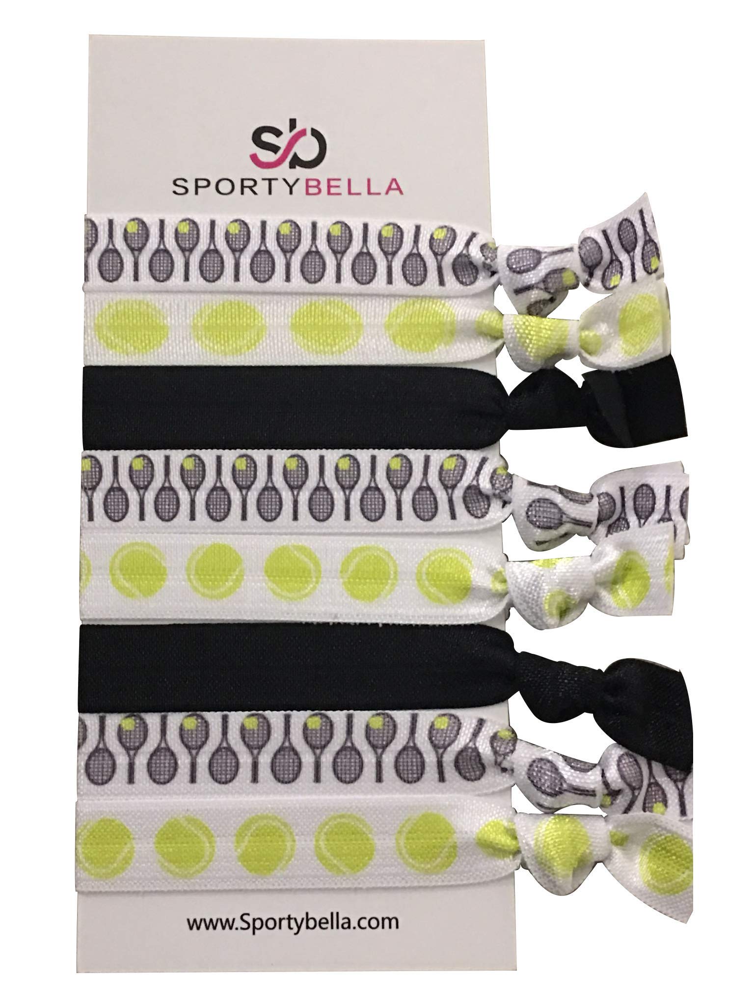 Sportybella - Tennis Hair Accessories for Girls (Black/White) - No Crease Hair Ties or Elastics, Tennis-Inspired Design for Players, Stylish Hair