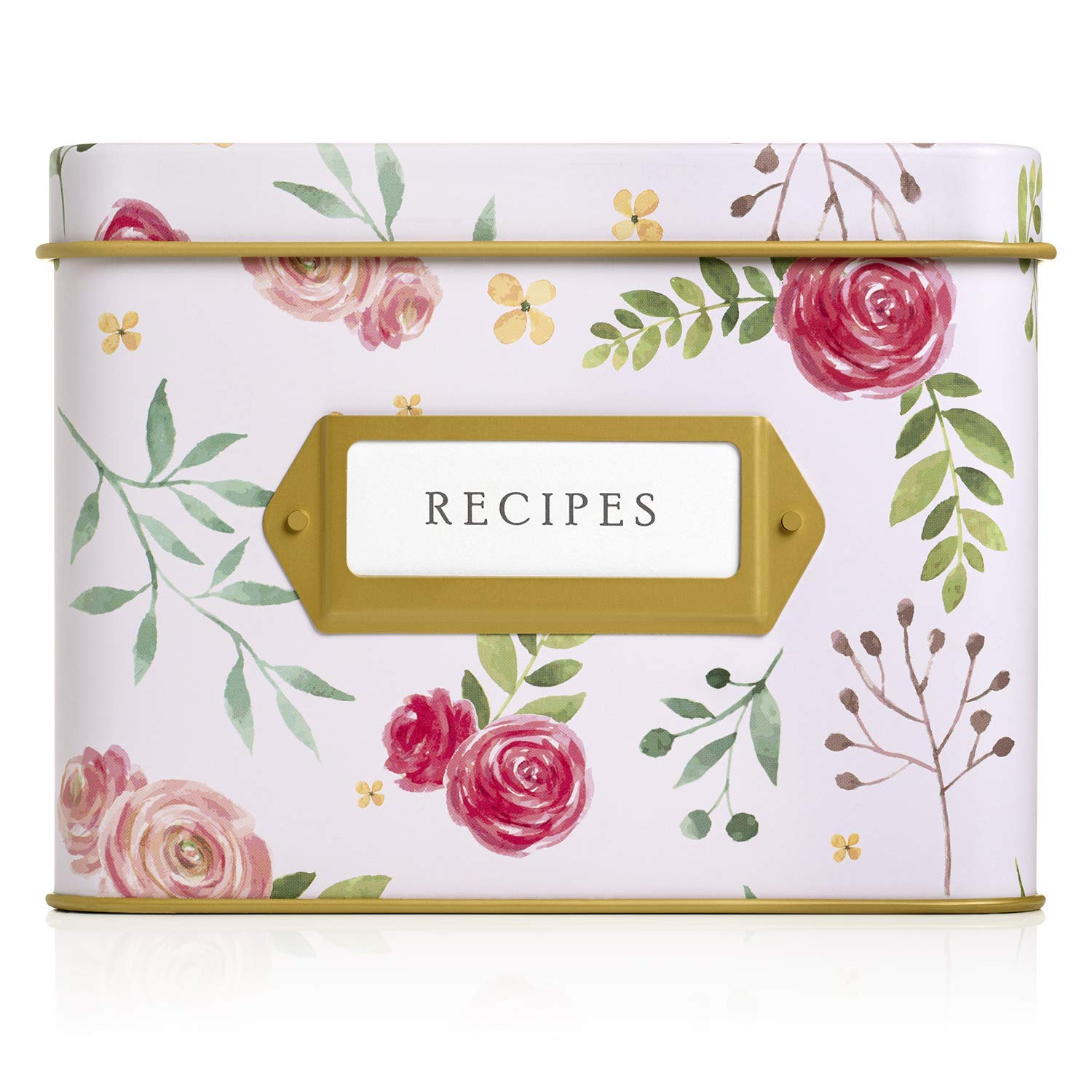 Jot & Mark Decorative Recipe Tin Box for Recipe Cards, Greeting Card Holder | Holds Hundreds of 4” x 6” Cards