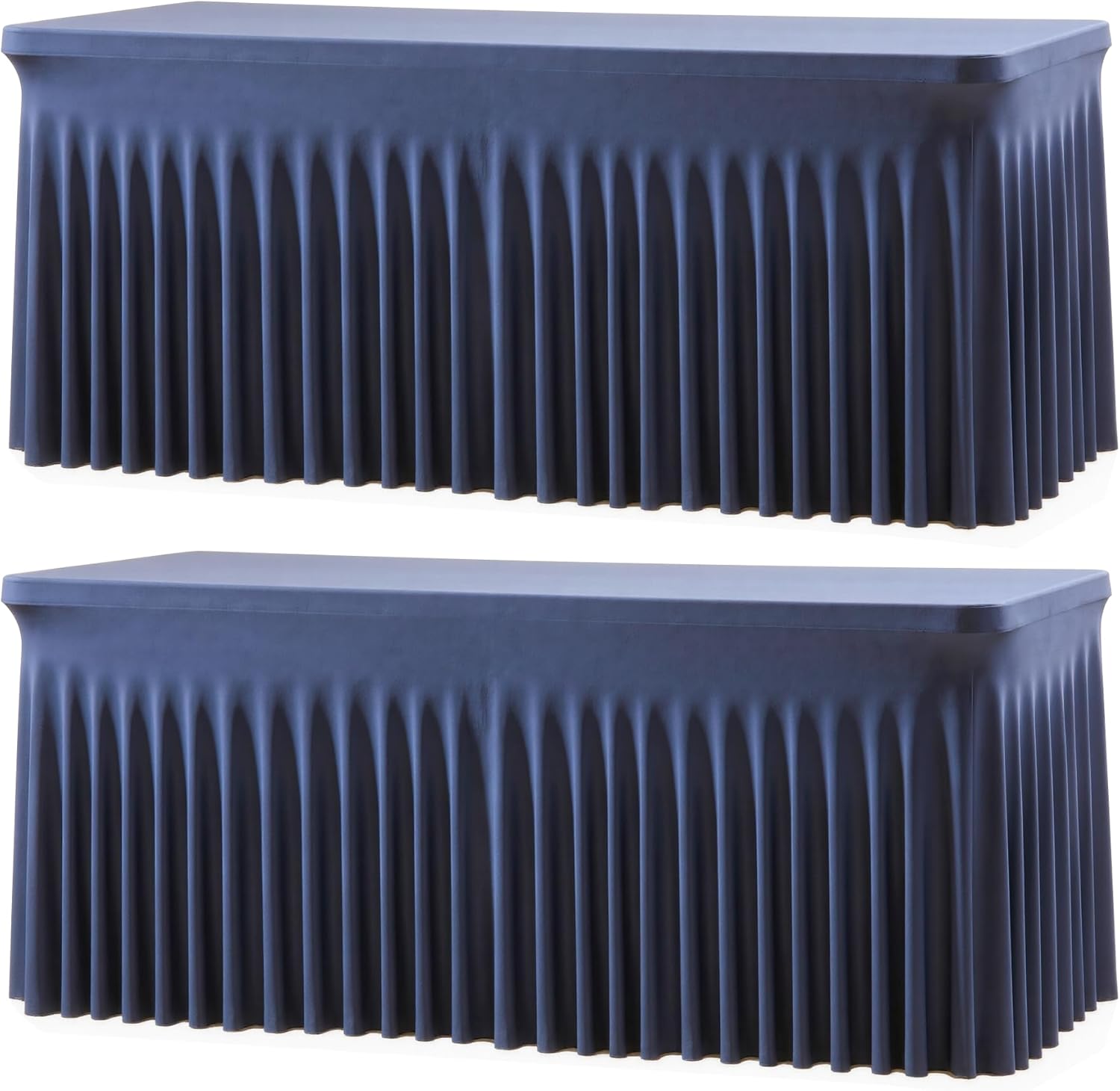 2 Pack Navy Blue Spandex Table Covers & Table Skirt for 6FT Rectangle Tables - Fitted 6 Foot Stretch Fabric Tablecloth with Pleats, Wrinkle Free for Weddings, Parties, Craft Fairs & Folding Tables