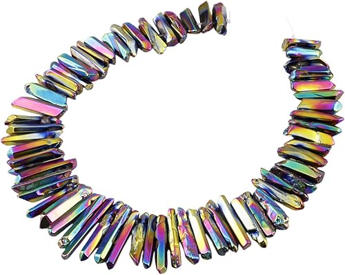 Miniatura 24 de rockcloud rocas naturales de cristal, cubiertas de titanio, cuarzo claro, en punta, hebra de 15 pulgadas