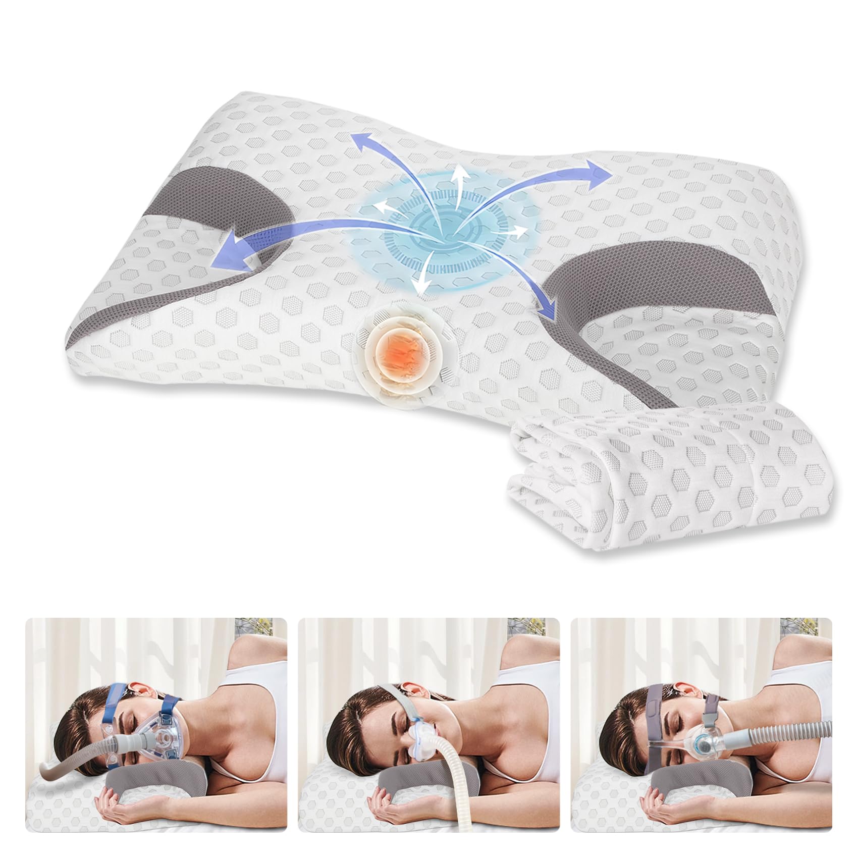 Dercov CPAP-Kissen für alle CPAP-Maskenbenutzer mit Schlauch, reduziert Luftauslässe und Druck der Maske, CPAP Memory Foam Kissen für Seitenschläf, mit 1 Ersatzkissenbezug