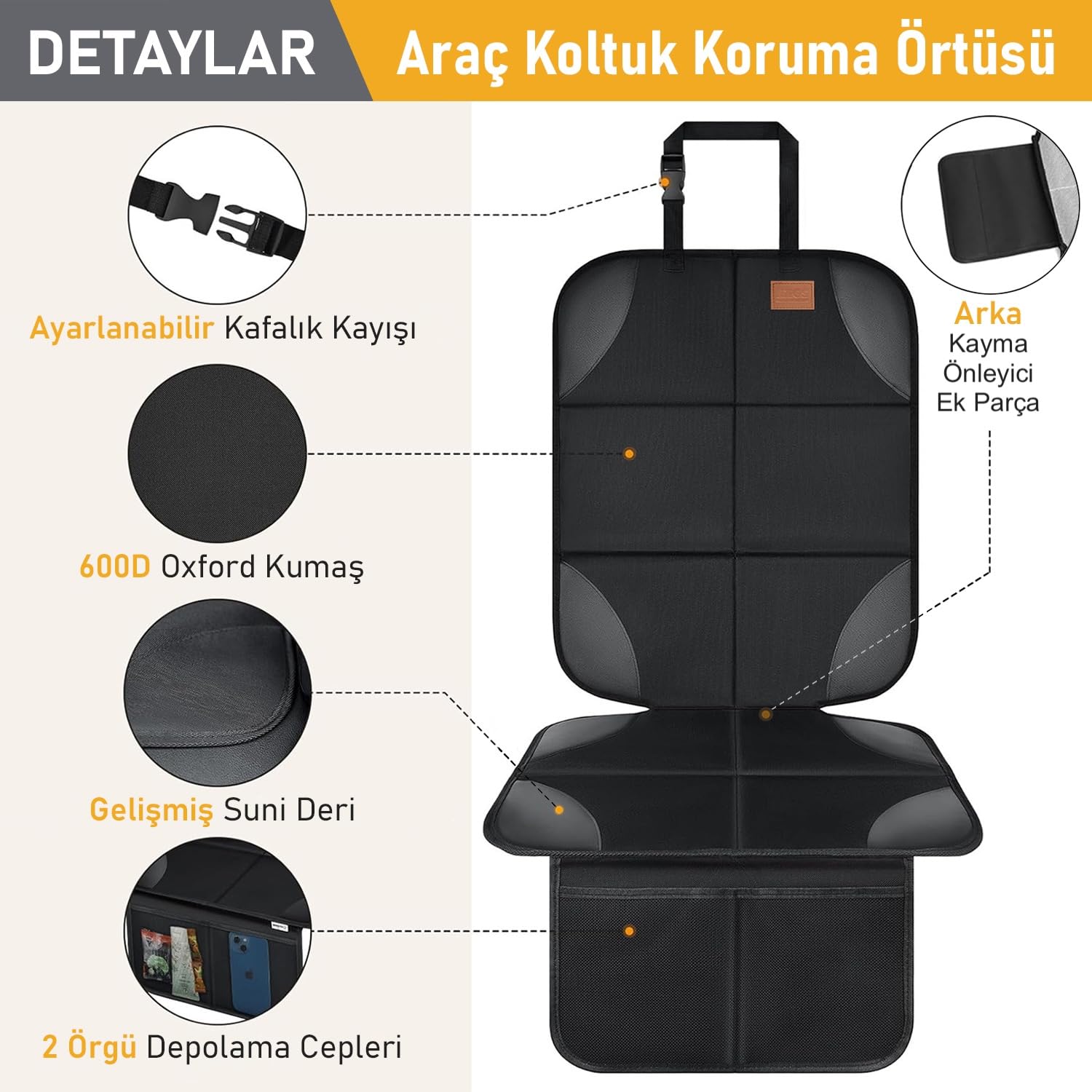 Haegs Oto Koltuk Koruyucu Kılıf, Çocuk Oto Koltuğu için Koruyucu Örtü, Kalın Pedli Araba Araç Koltuk Minderi Su Geçirmez Evcil Hayvan, Kedi Köpek Araç Koltuğu Örtüsü, Gri