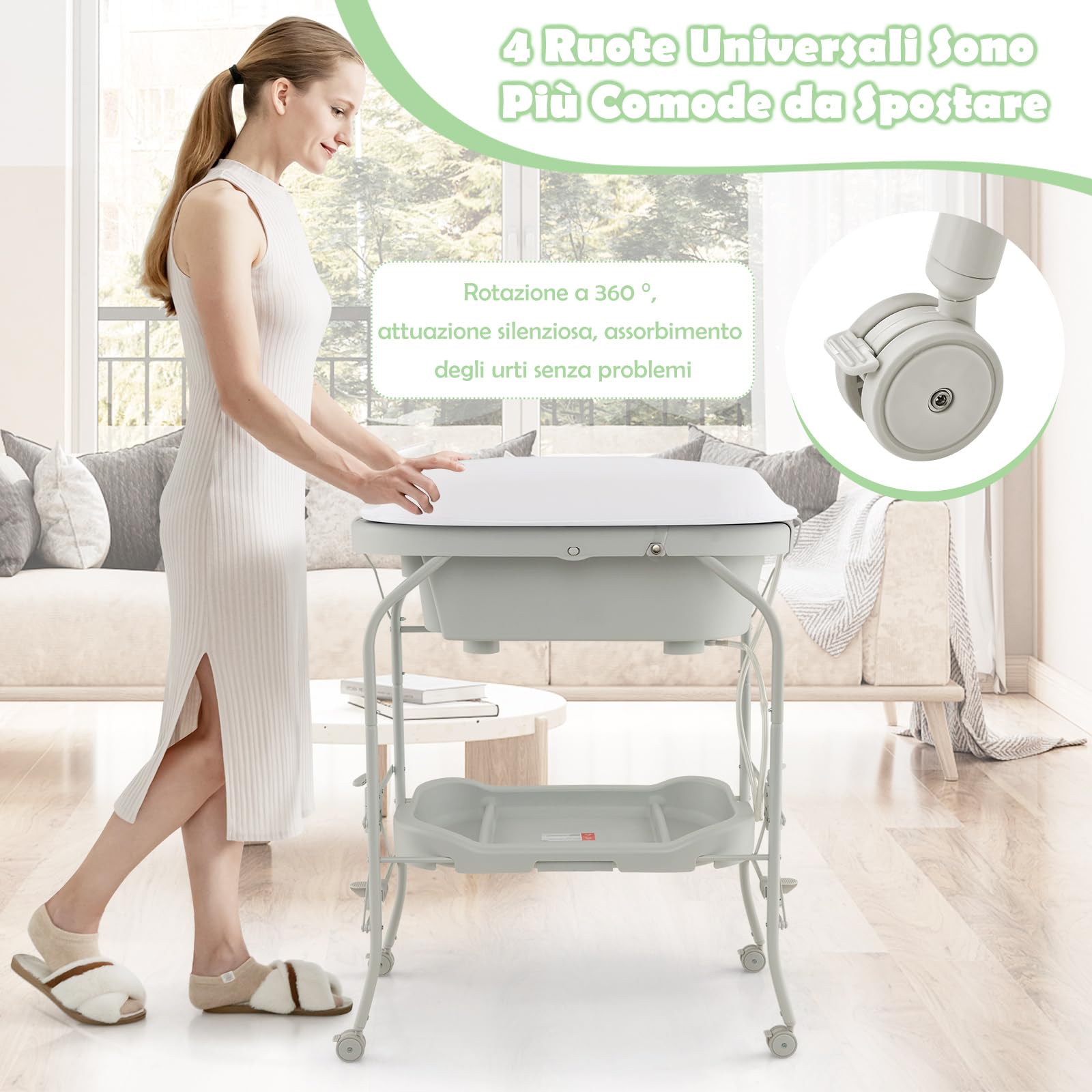 COSTWAY Fasciatoio con Vaschetta Bagnetto 2 in 1, Vasca da Bagno Pieghevole per Bambini, Grigio Chiaro