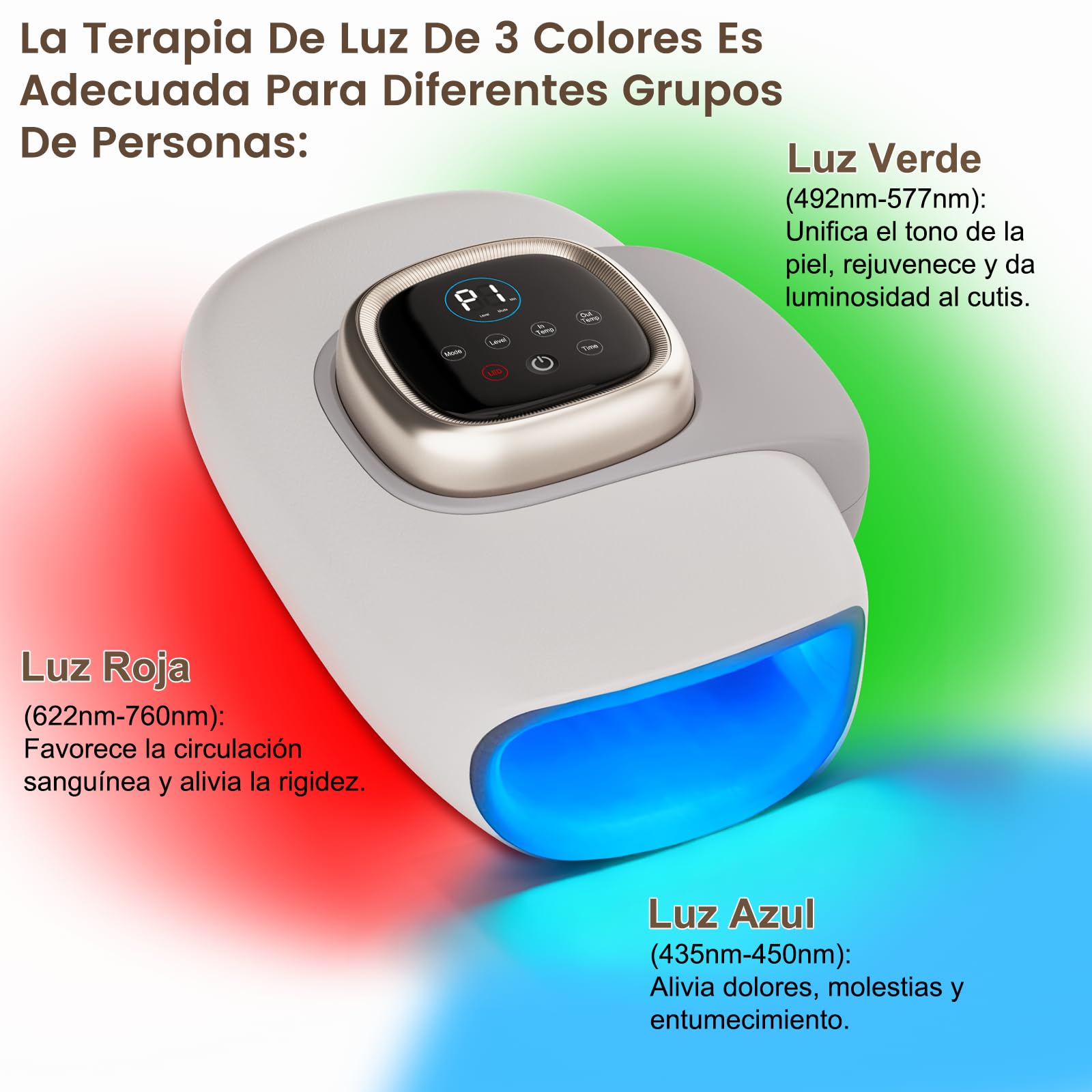 Masajeador de Manos, Masajeador Mano con 3 Mode 3 Velocidades de Compresión por Airbag, Masaje para Calor, MuñEcas con Función de Memoria, con Luz Roja, Azul Y Verde, Alivia El Dolor