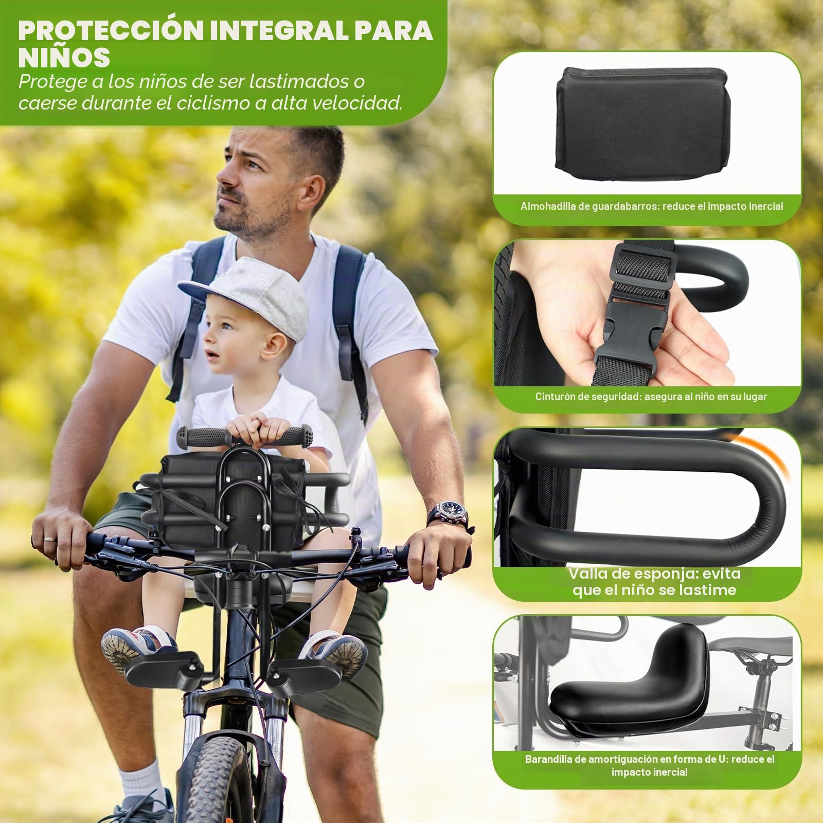 ZUKKA Asiento infantil de bicicleta para niños, asiento delantero soporta hasta 25 kg/55 libras, para niños, asiento delantero para bicicletas, sillín infantil con pedales, soporte para bicicleta de