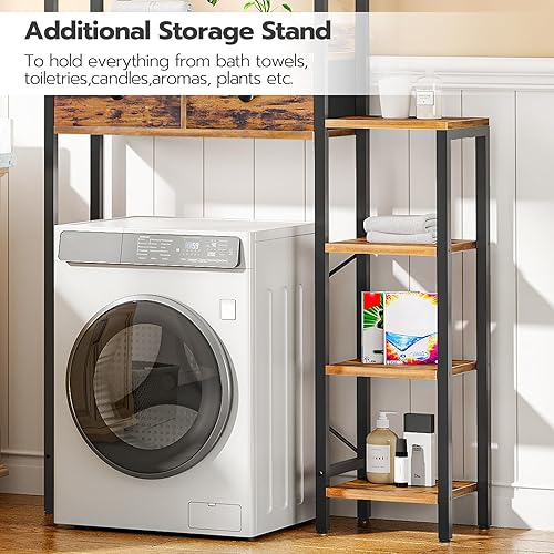 Miniatura 7 de HOOBRO Almacenamiento sobre el inodoro con 7 estantes y 2 cajones, organizador de baño independiente, ahorro de espacio de baño industrial, estante