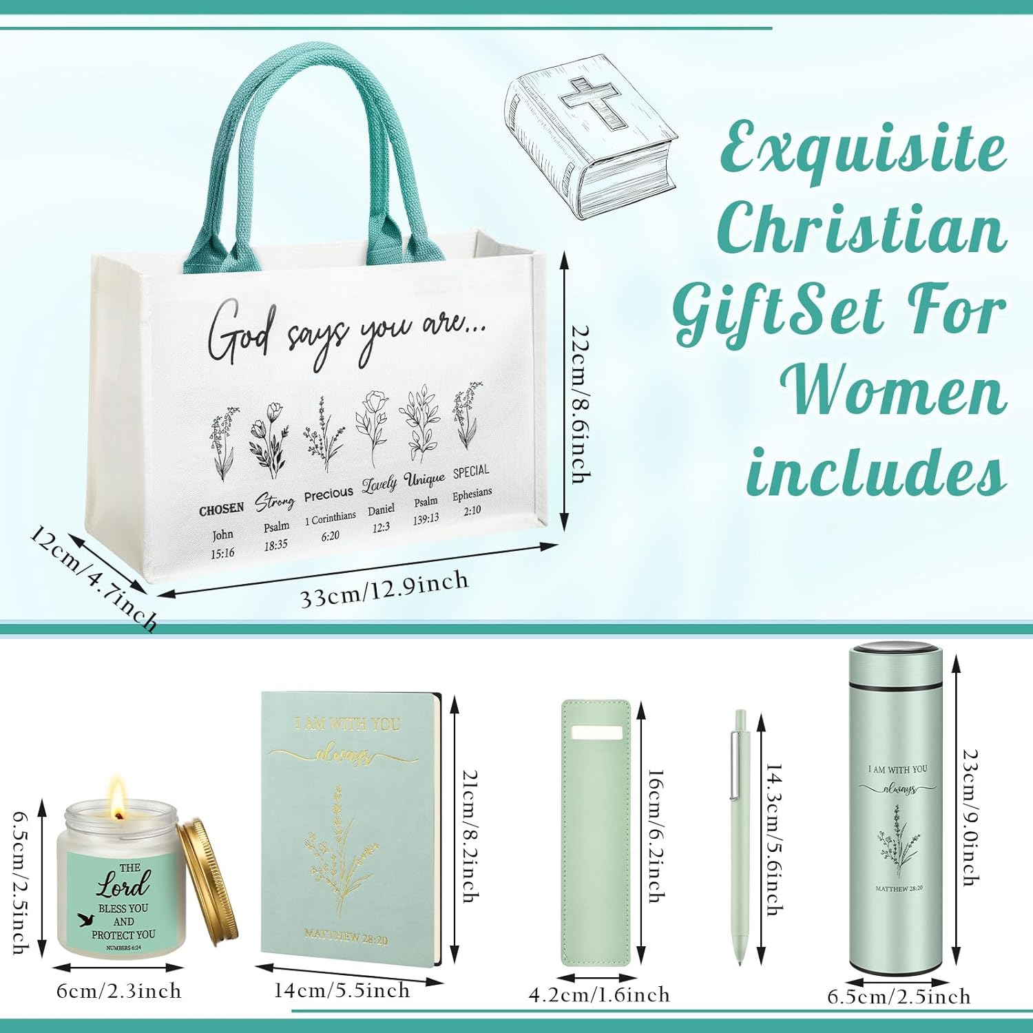 Thenshop 6 Pcs Easter Christian Gift Set for Women Faith, Inspirational Religious Gifts for Women, Catholic Birthday Gifts for Friends, Mother, Sister, Wife(Sage Green) - Image 2