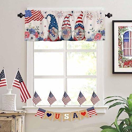 Miniatura 3 de Cenefas de 4 de julio, cenefas patrióticas de gnomo para ventanas de cocina, diseño de amapola, bandera de Estados Unidos, estrellas, rayas, cortina