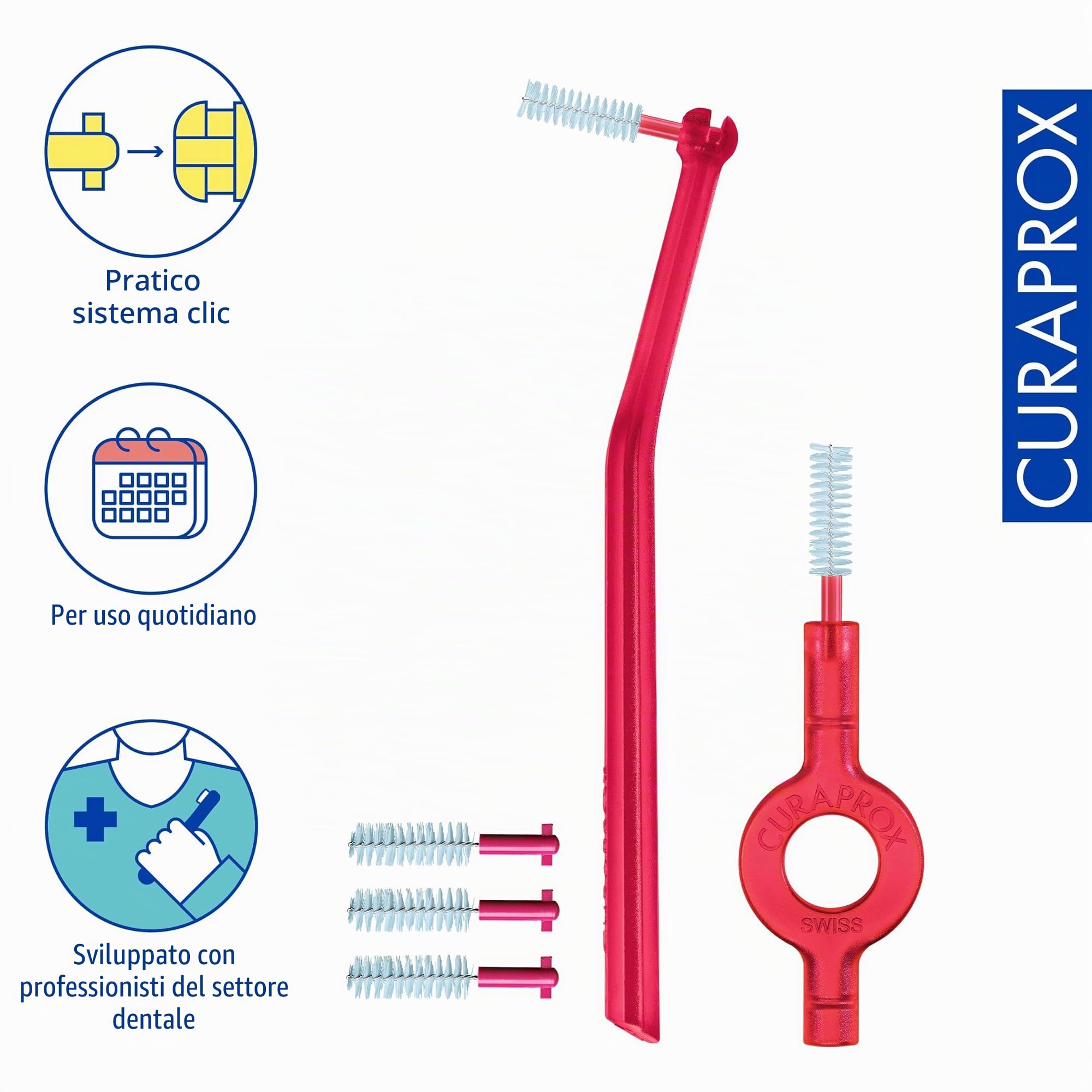 Curaprox Interdental Brush Set CPS 405 Perio Start - Per spazi vuoti più grandi e cura delle gengive/Include 5 spazzole e supporti doppi/Rosa ciliegia/Made in Switzerland