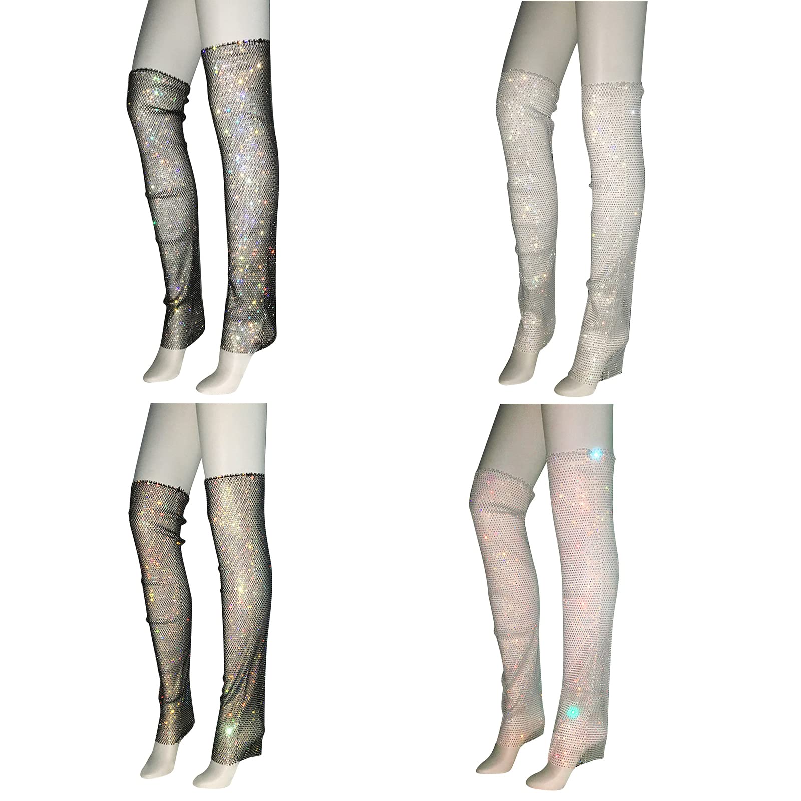 Bas de cuisse en résille pour femme avec strass transparents