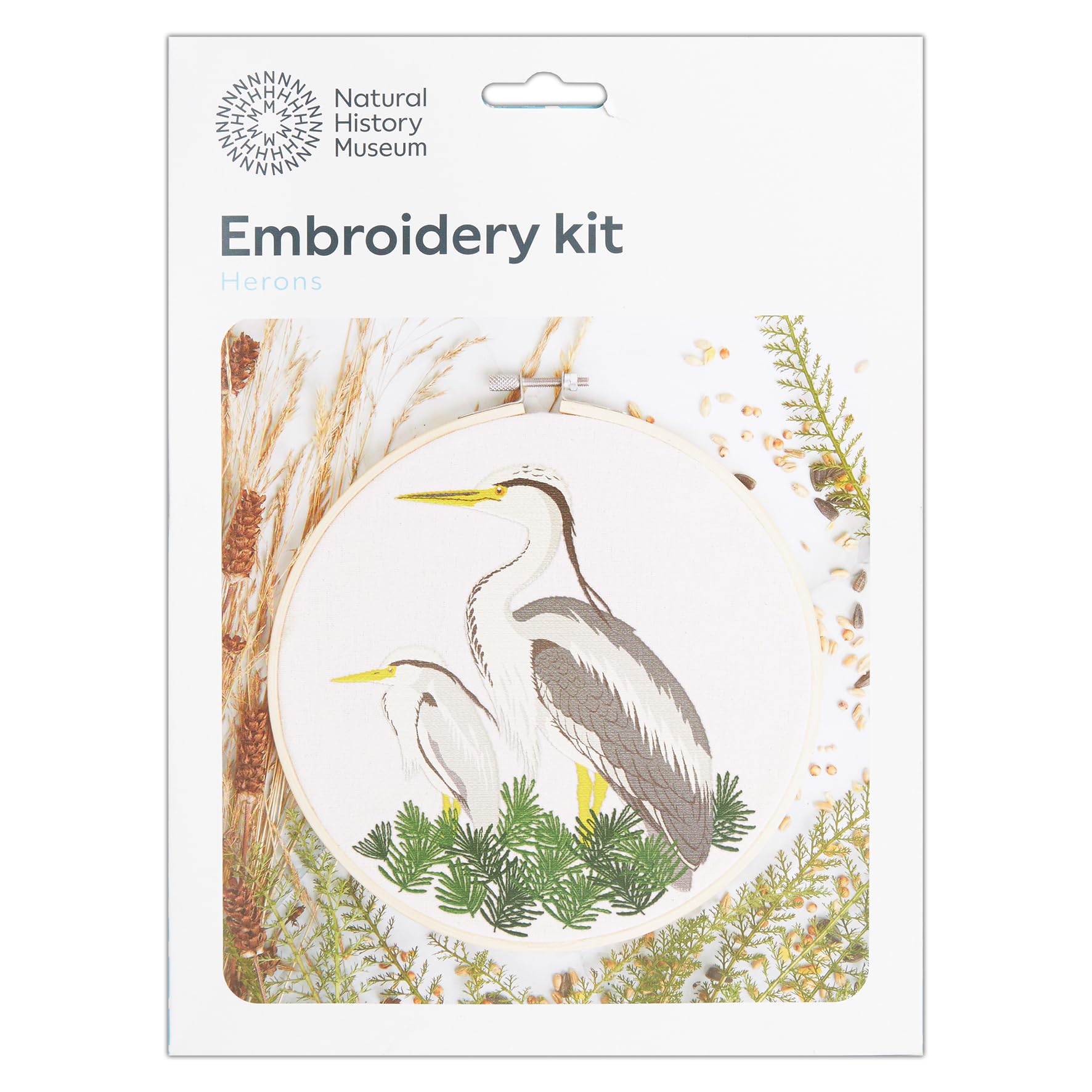 NHM Natural History Museum Embroidery Hoop Decoration Kit, Herons Design, 8 inches, Embroidery Kits for Adults and Cross Stitch Kits for Adults Beginners, Gift Idea, with Embroidery Pattern