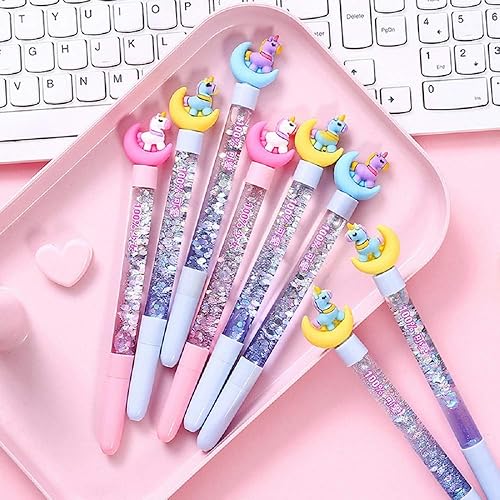 Paquete de 6 bolígrafos de arena líquida con purpurina, bolígrafo dinámico con tinta de gel, bolígrafo para estudiantes, bolígrafos de punta