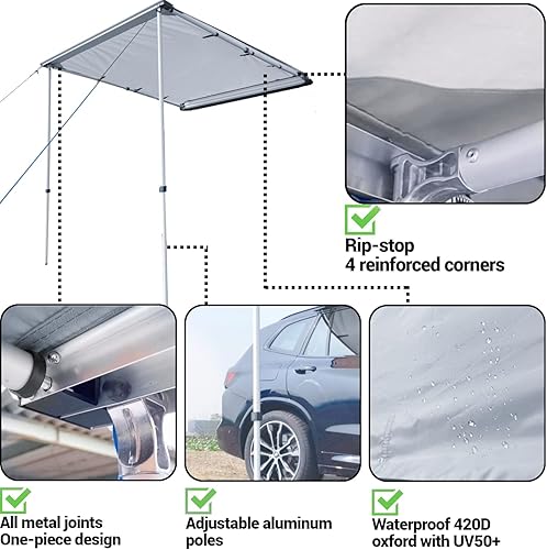 Miniatura 3 de DANCHEL OUTDOOR - Toldo retráctil, impermeable para vehículos SUV, Overland, Offroad. Carpas gris para automóvil.