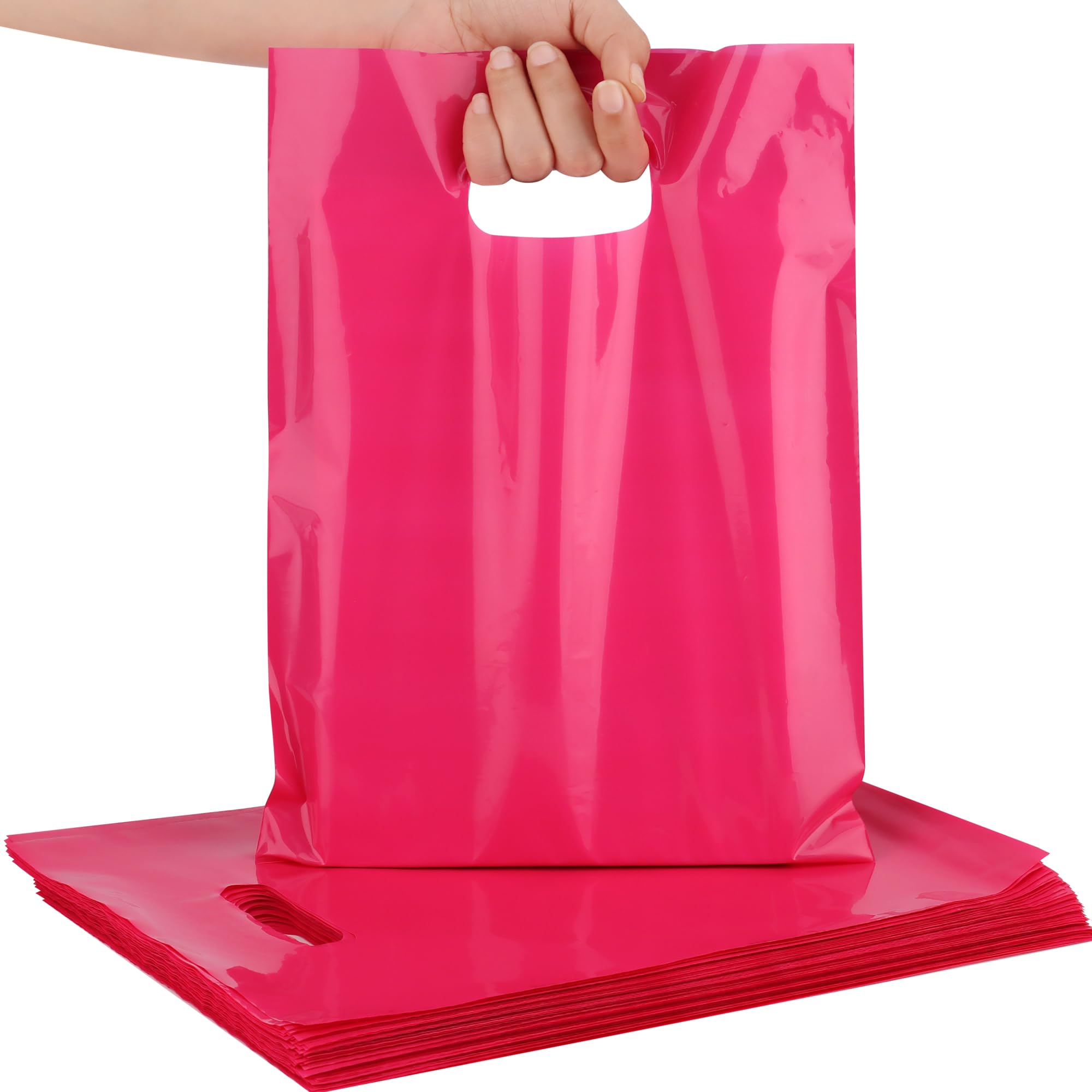 HOIIOH 100 Pack Rose Red Plastic Carrier Bags with Handles 23x30cm — image 1