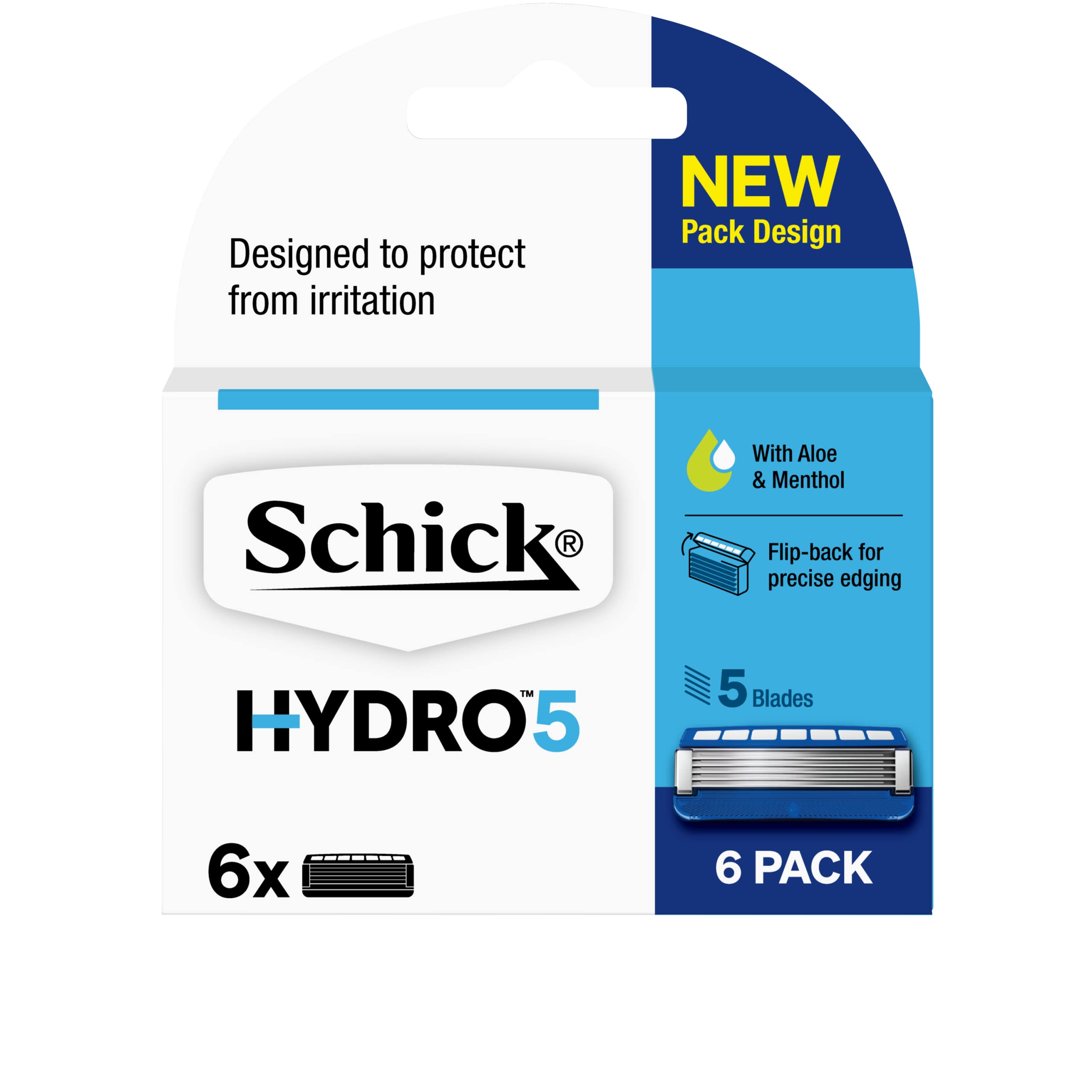 SchickHydro 5 Blade Razor Cartridge Refill-Instant Lubricating Protection-Hydrating Gel Reservoir-Hydrates After Shave-Less Friction With Skin Guards-Smooth Shave-Comforts Skin-6 Cartridge
