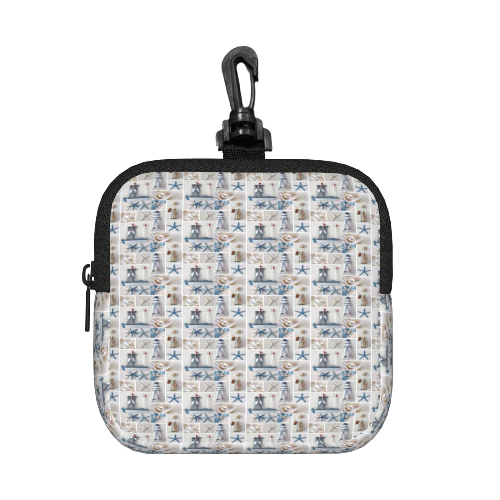 Bottle Seashell Starfish Lighthouse Print Square Storage Bag Travel Toiletry Cosmetic Organizer Pouch Lightweight Reusable