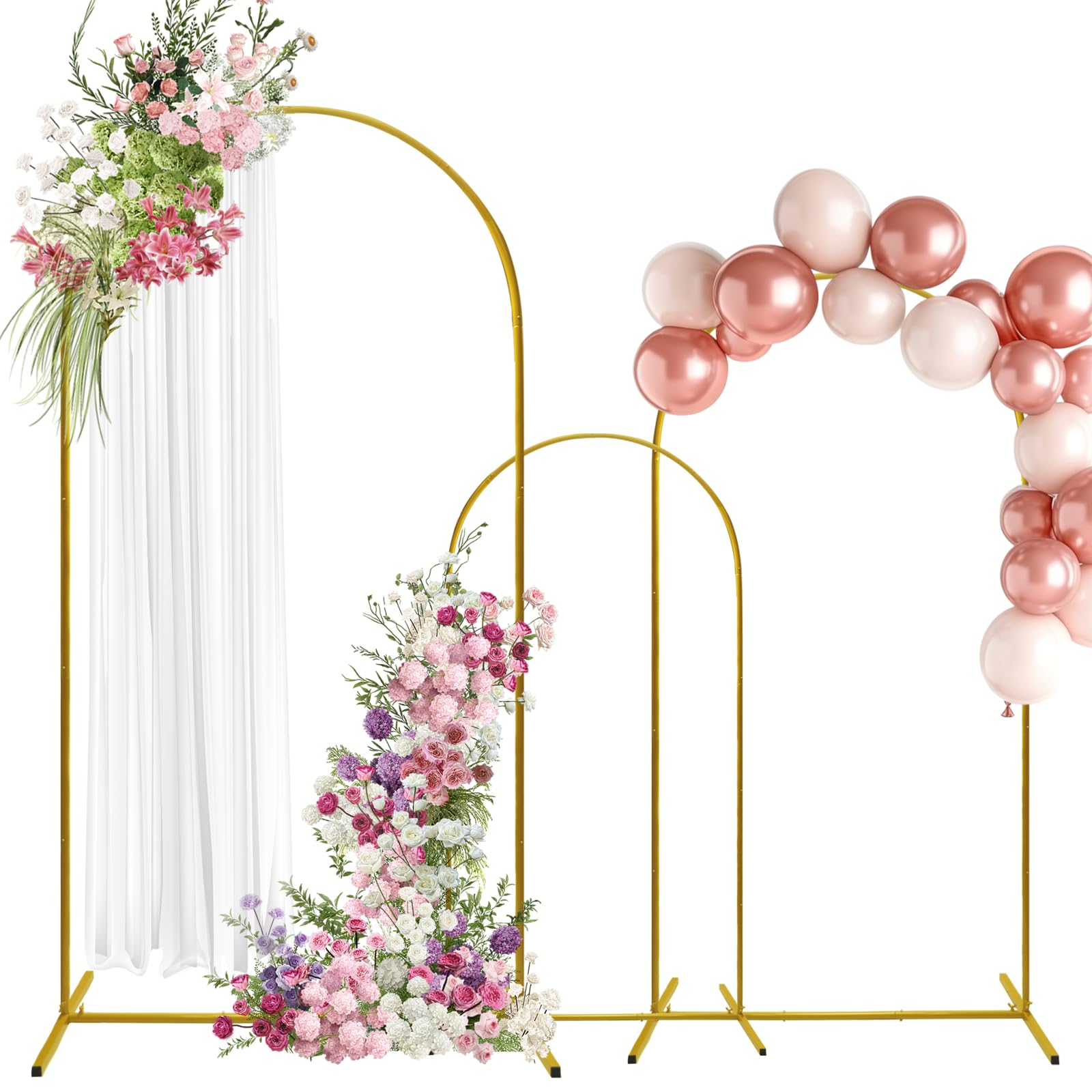 U+U Arch Backdrop Stand Set of 3, Gold Arch Stand for Wedding Decoration