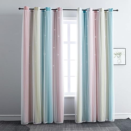 Cortinas opacas con diseño de arcoĂris degradado para habitaciĂłn de niños, niñas, sala de estar, rayas oscuras, doble capa con corte de estrella, Cortinas opacas con diseño de arcoĂris degradado para habitaciĂłn de niños, niñas, sala de estar, rayas oscuras, doble capa con corte de estrella,