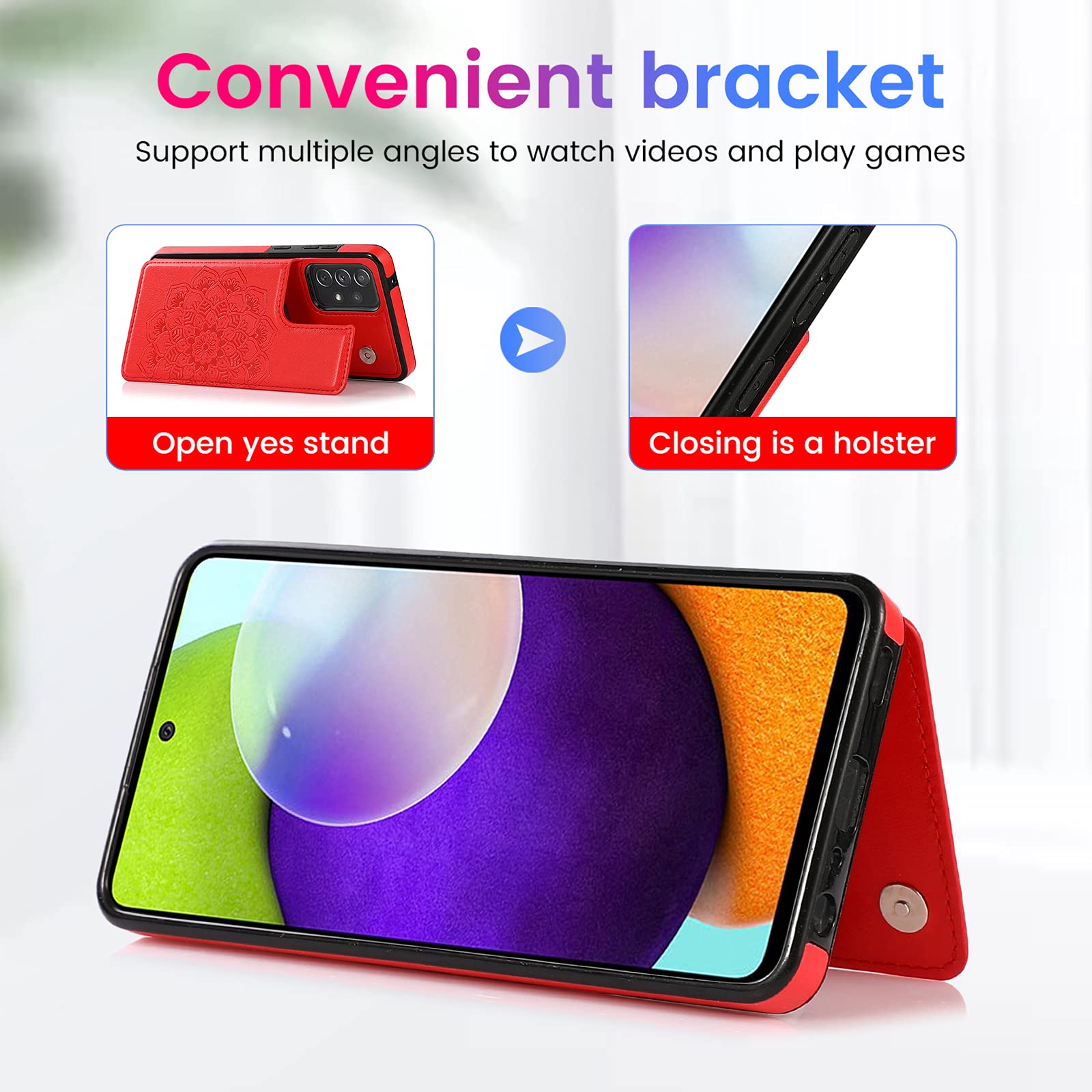 ACXLIFE Galaxy A52 4G/5G Case A52 Card Holder Wallet Protective Cover with Card Slot and Slim Leather Case for Samsung A52 (Red)