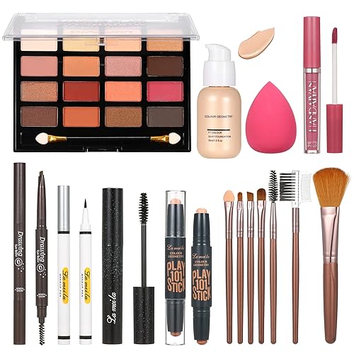 Kit de maquillaje todo en uno para mujeres, niñas, adolescentes, juego de maquillaje de 16 colores, paleta de sombra de ojos, base, delineador,