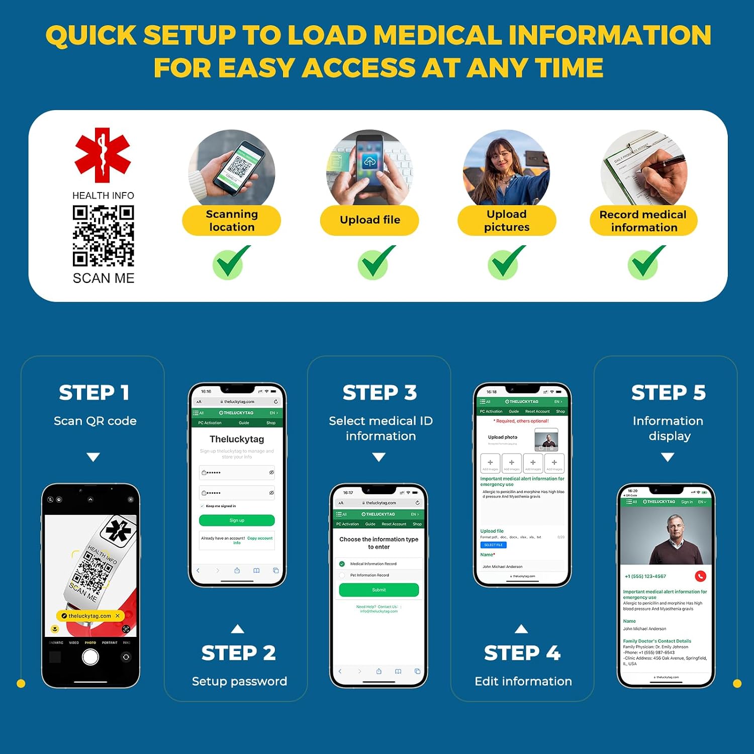 Medical Bracelets for Men Women with QR Code Medical Alert ID Bracelets for Sport Travel - Silicone Waterproof Wristband Fits Wrists Up to 8 inches - More Space Custom Emergency Medic ID Alert Information