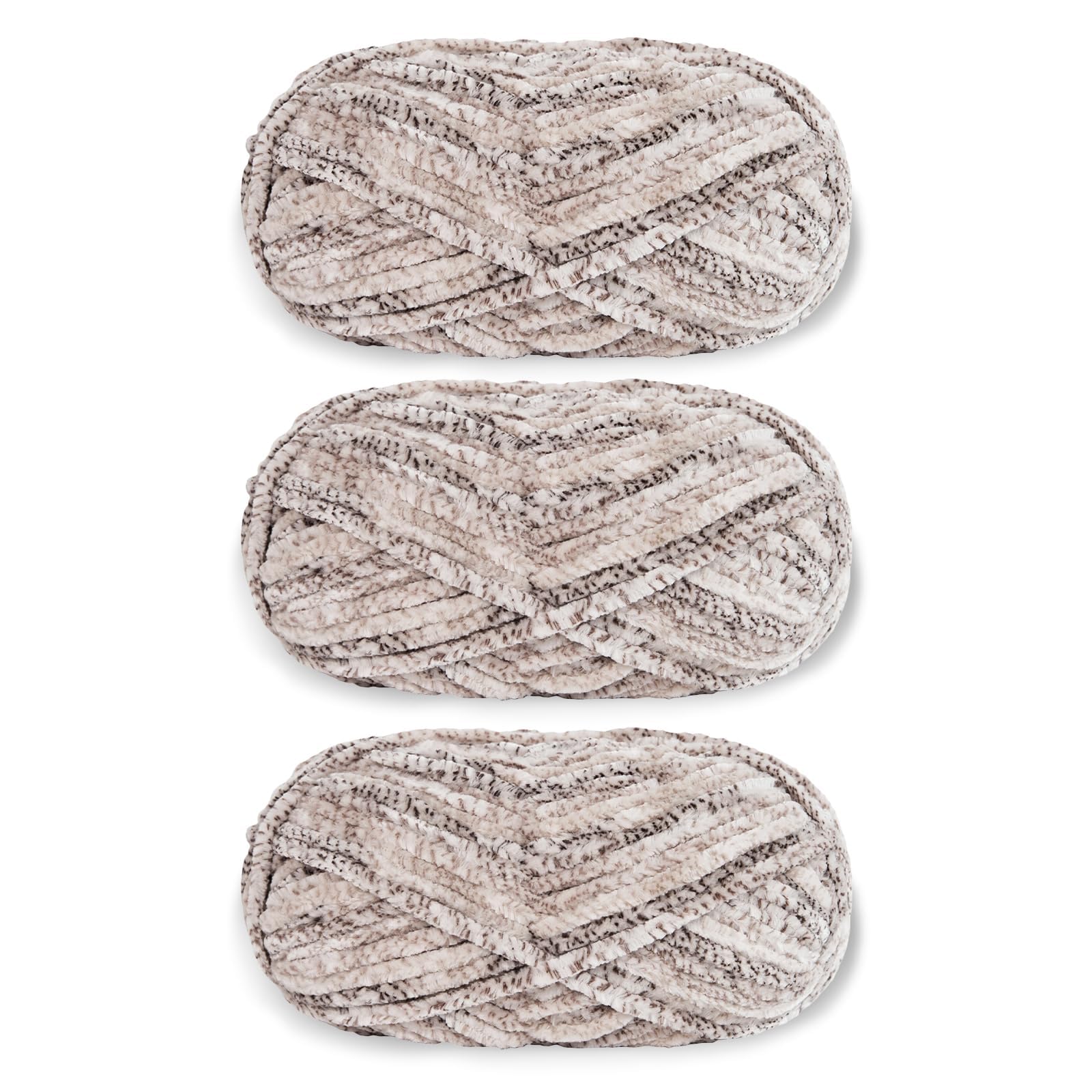 Franel Velvet Yarn Crocheting Fuzzy Blanket, Premier Plush Parfait Chunky, Velvet Fluffy Chenille Blanket, Crochet Knitting Soft Thick Plush Lustrous (3, Dotted with Gray)