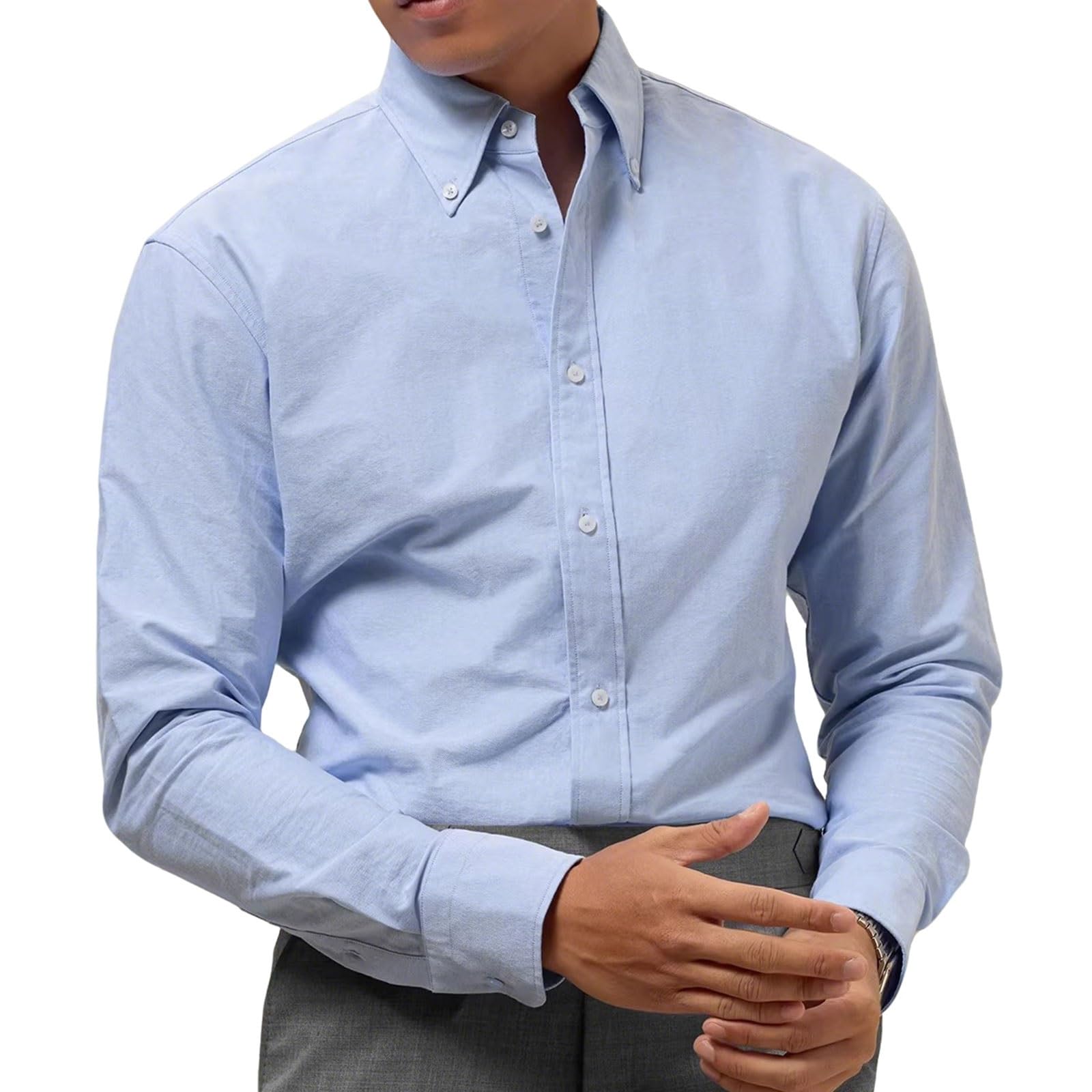 Camisa Azul De Cuello con Botones para Hombres, Camisa Formal De Manga Larga De Algodón, para Uso En Primavera/Otoño