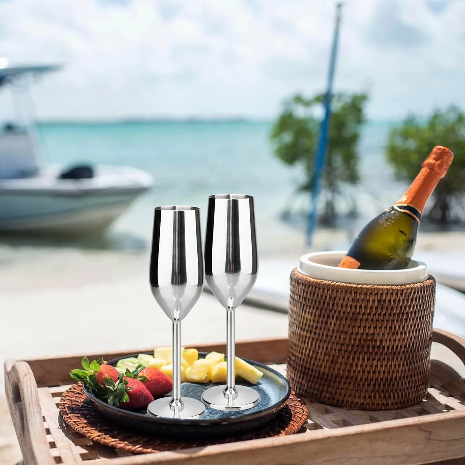 TJ Unbreakable 8 Oz Stainless Steel Champagne Flutes (2 Pack)- Silver Champagne Glasses - Reusable Indoor Outdoor Drinkware - Keeps Drink Cool for Longer - Gift Idea - Image 5