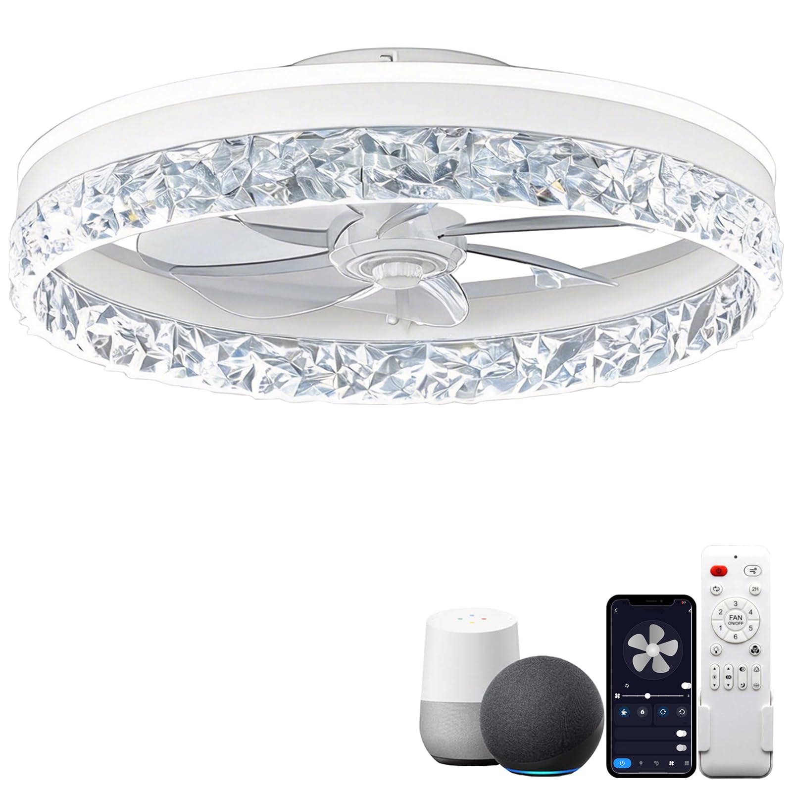 PineSailo 20" Smart Ceiling Fans with Lights Compatible Alexa and Google Assistant, Ceiling Fan with RGB Light Remote/APP Control 3000K-6500K Dimmable 6-Speed Reversible Blades for Living Room Bedroom