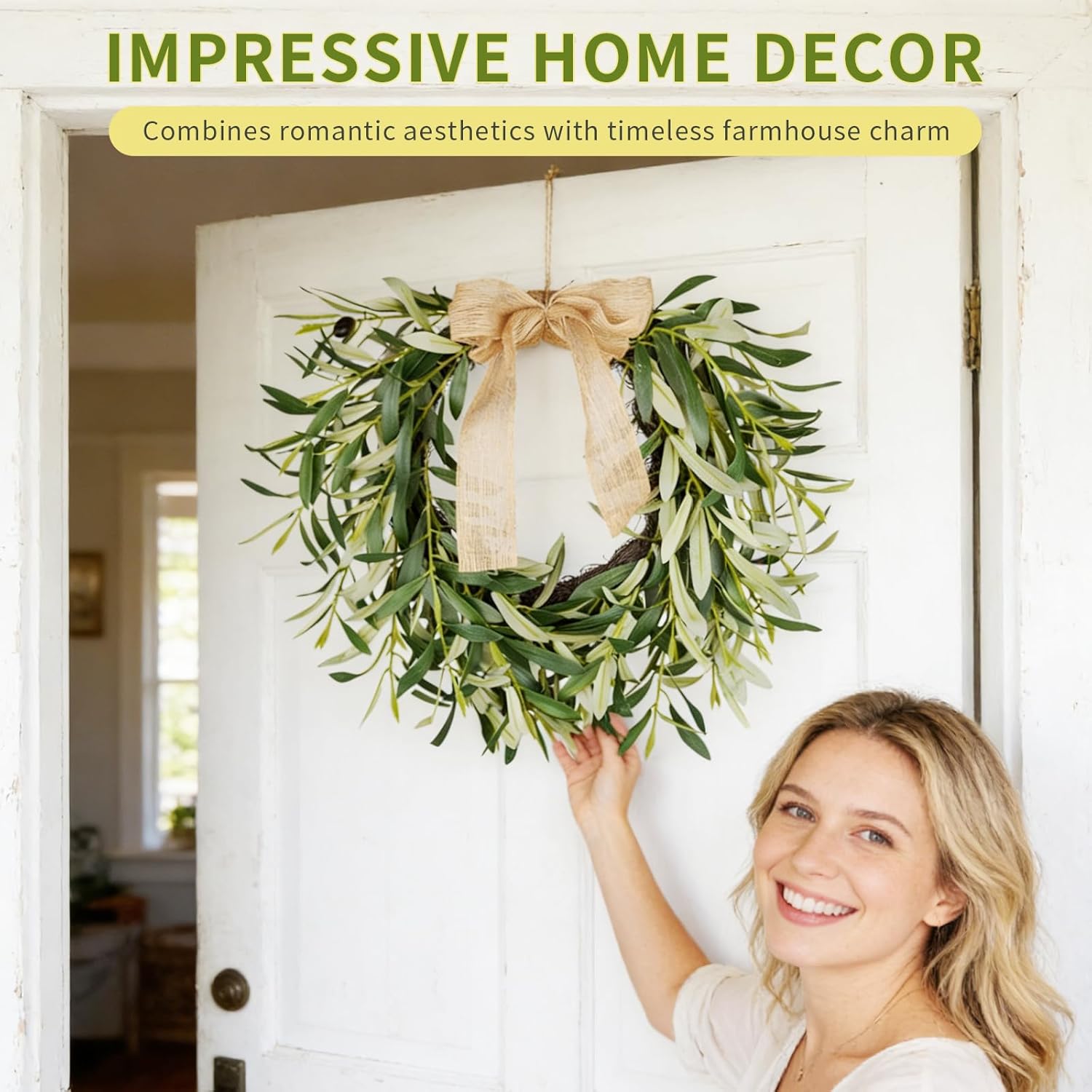 21INCH Artificial Olive Wreaths for Front Door 2Pack Faux Green Olive Garland Green Wreaths with Olive Leaf Fruit All Season Wreathfor Indoor Outdoor Home Farmhouse Wedding (2)