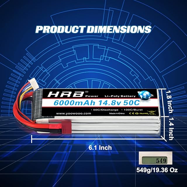 Foto 6 de 7 de HRB 6000mAh 14.8V 50C 4S Lipo batería Pack for Modelismo RC Car Heli Plane Boat Truck FPV Auto helicóptero…