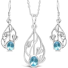 Alexander Castle Women's Jewellery Set 925 Sterling Silver & Blue Topaz Charles Rennie Mackintosh Gift Set - Necklace and Earring Set with Jewellery Gift Box