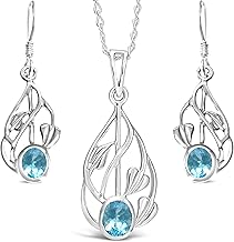Alexander Castle Women's Jewellery Set 925 Sterling Silver & Blue Topaz Charles Rennie Mackintosh Gift Set - Necklace and Earring Set with Jewellery Gift Box