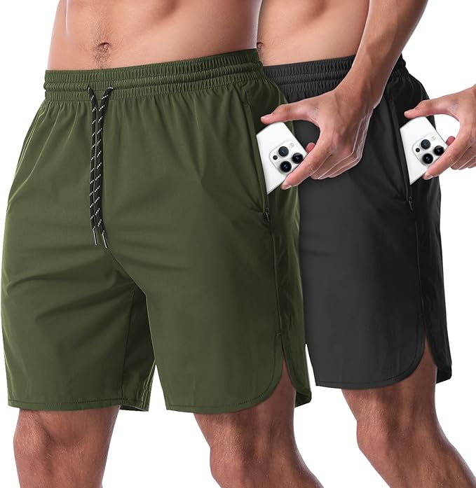 CANGHPGIN Men's Workout Athletic Running Shorts 7 inch Lightweight 2 Pack Basketball Sports Gym Shorts with Pockets