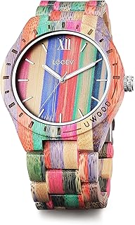 Mens Light Weight Unique Wood Watch, Uwood Series Handmade Sandalwood Analog Quartz Vintage Roman Number Natural Wooden Wristwatch