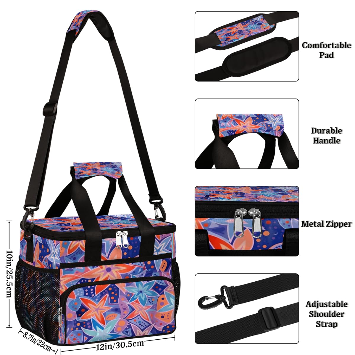 Flowers Insulated Picnic Backpack Lunch Box for Women Men Picnic Basket Tote Lunch Bag Picnic Bag Portable Lunch Bags for Picnic, Beach, Work, Trip,Office, Camp Bright Floral