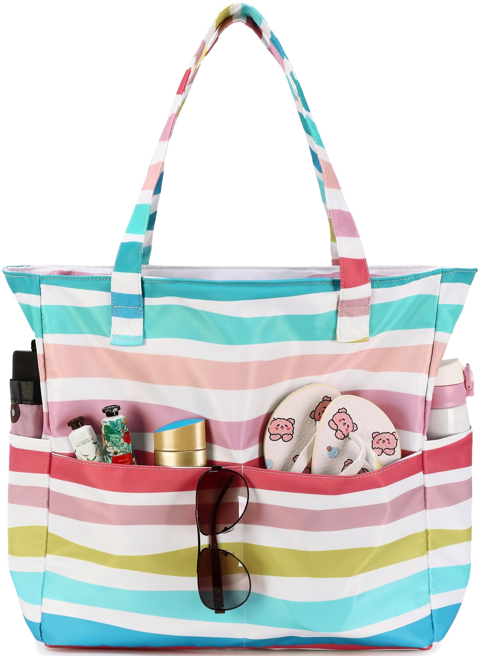 LEDAOU Beach Bag Waterproof Sandproof Women Beach Tote Pool Bag with Zipper for Swim Gym Grocery Travel with Wet Pocket