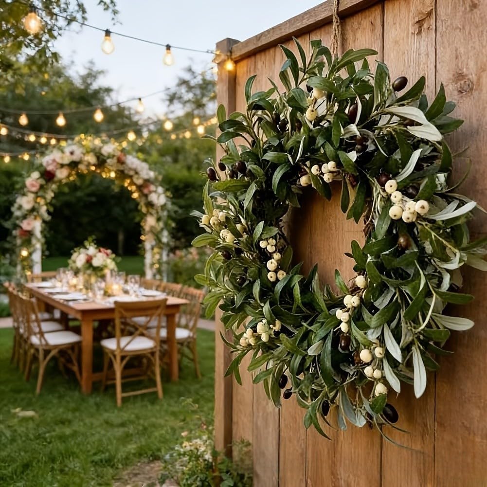 Künstlicher Olivenkranz für Hausgarten Dekor, Bauernhaus Garten Dekor für Frühling Sommer Festliche Atmosphäre, Haustür Girlande Willkommen Türkranz für Wanddekoration, DIY Kranz Dekoration