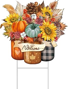 Fall Thanksgiving Metal Outdoor Yard Decor 23.6 in Pumpkin Yard Sign Stake
