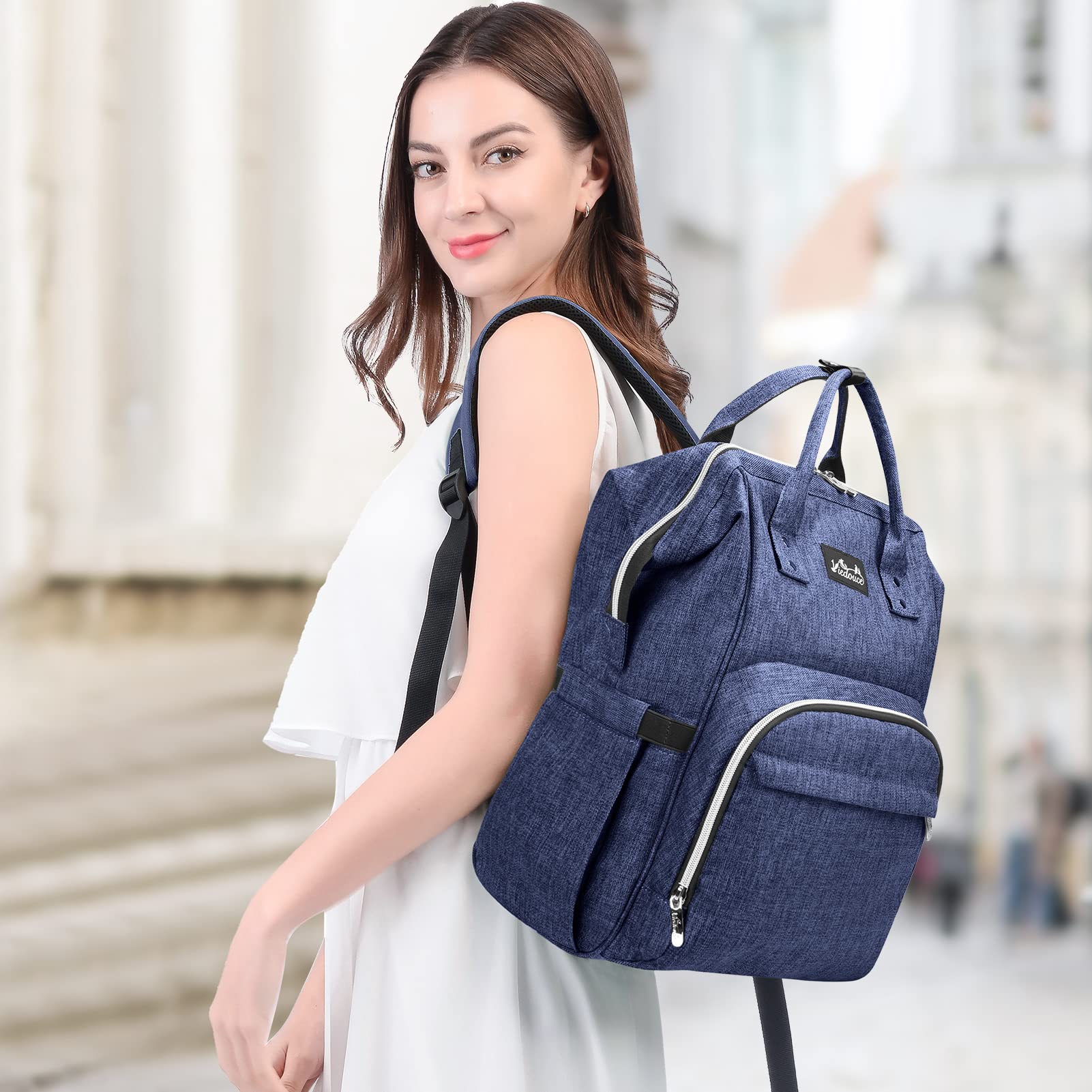 Viedouce Borsa per Pannolini Zaino Fasciatoio, Zaino Mamma, Borsa Cambio da Viaggio, Impermeabile Resistente Ai Graffi Stoffa Oxford Grande Capacità Borsa, con 2 Ganci di passeggino