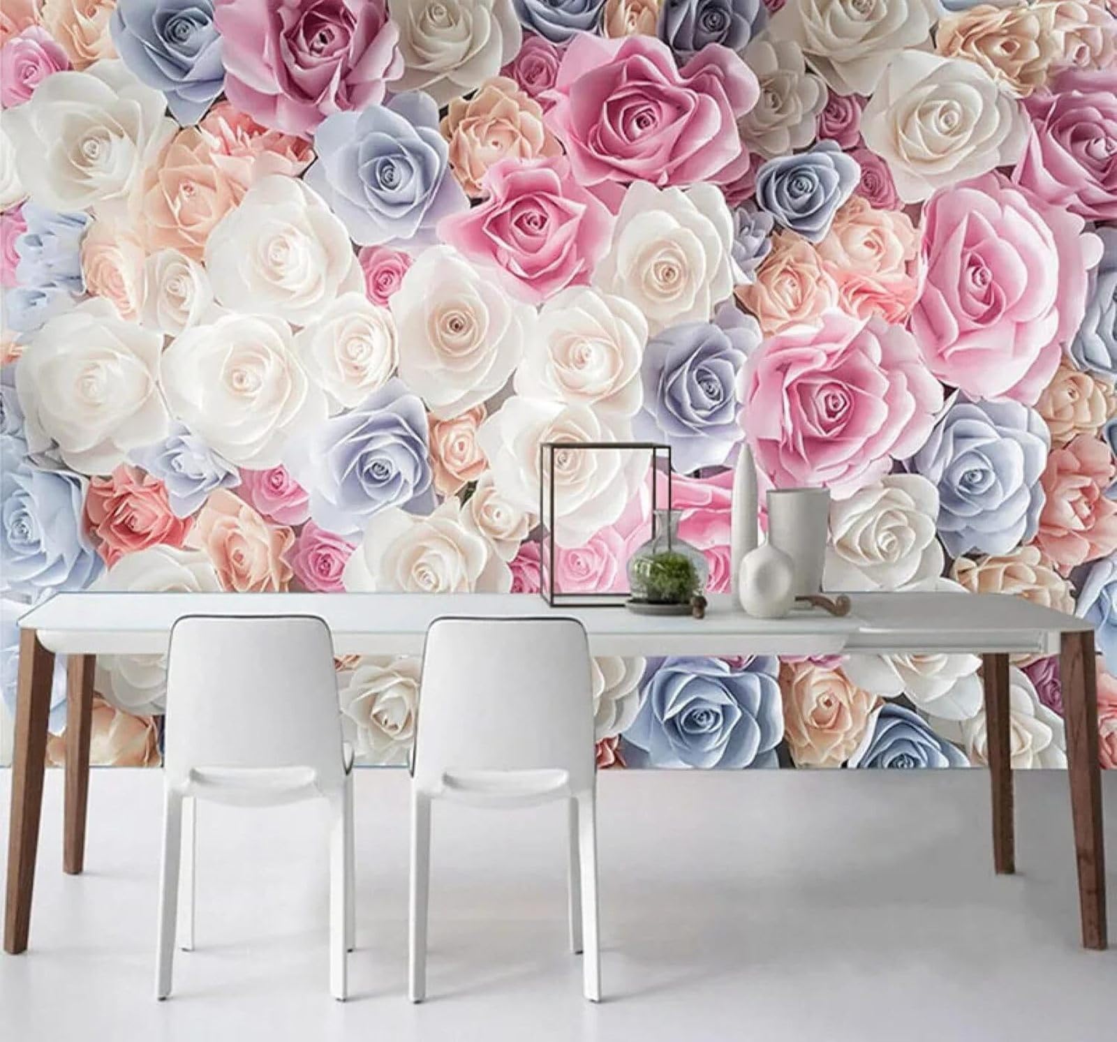 XLMING Beautiful Three Dimensional Romantic Colourful Roses 3D Wallpaper Luxury Home Dining Decor Paste Sofa Living Room The Wall for Bedroom Mural-250cm×170cm