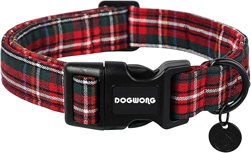 Miniatura 1 de DOGWONG Collar de algodón navideño para perro, resistente a cuadros rojos, duradero, suave, collar de perro para mascotas, lindo collar de cachorro